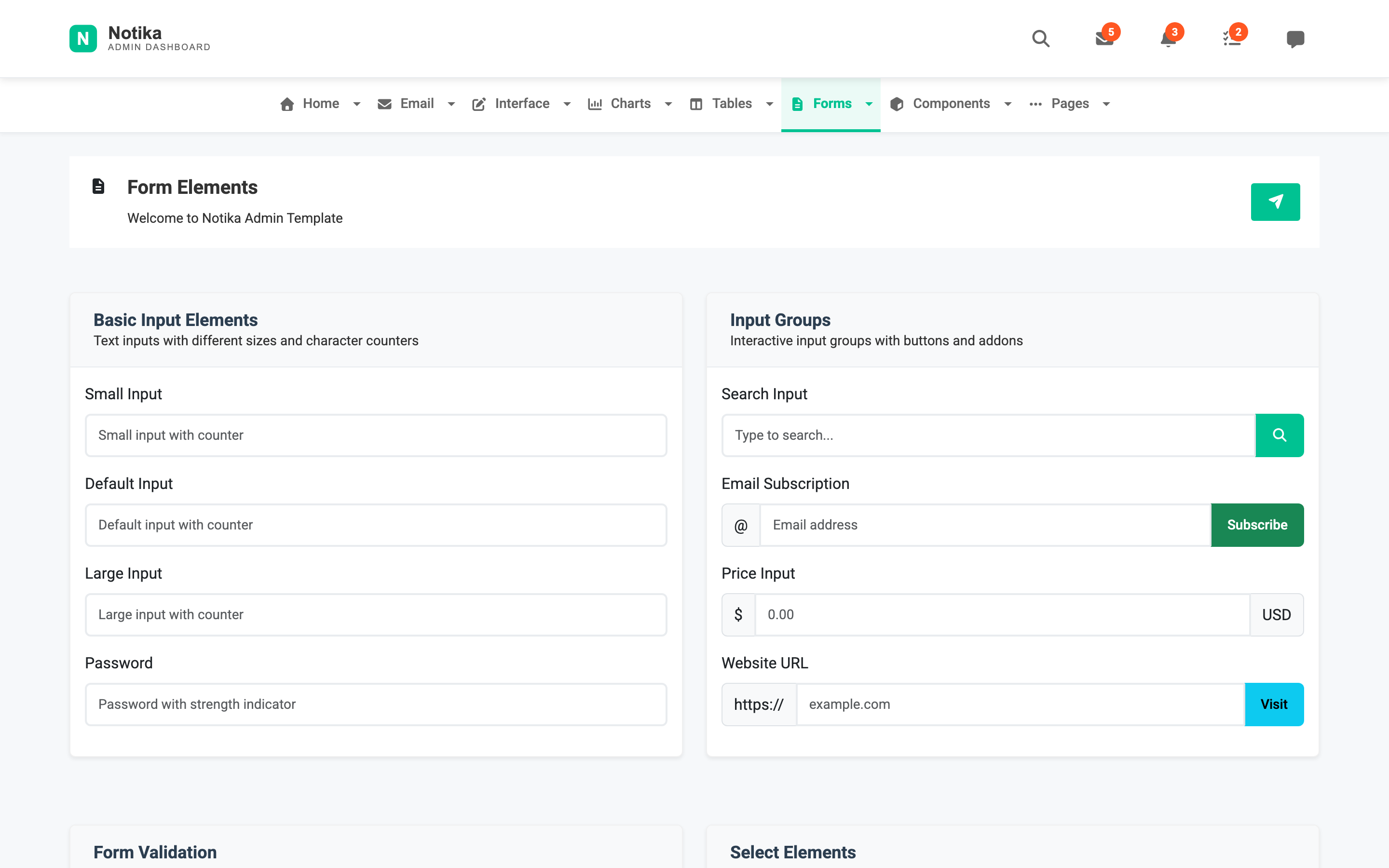 Notika Form Elements page