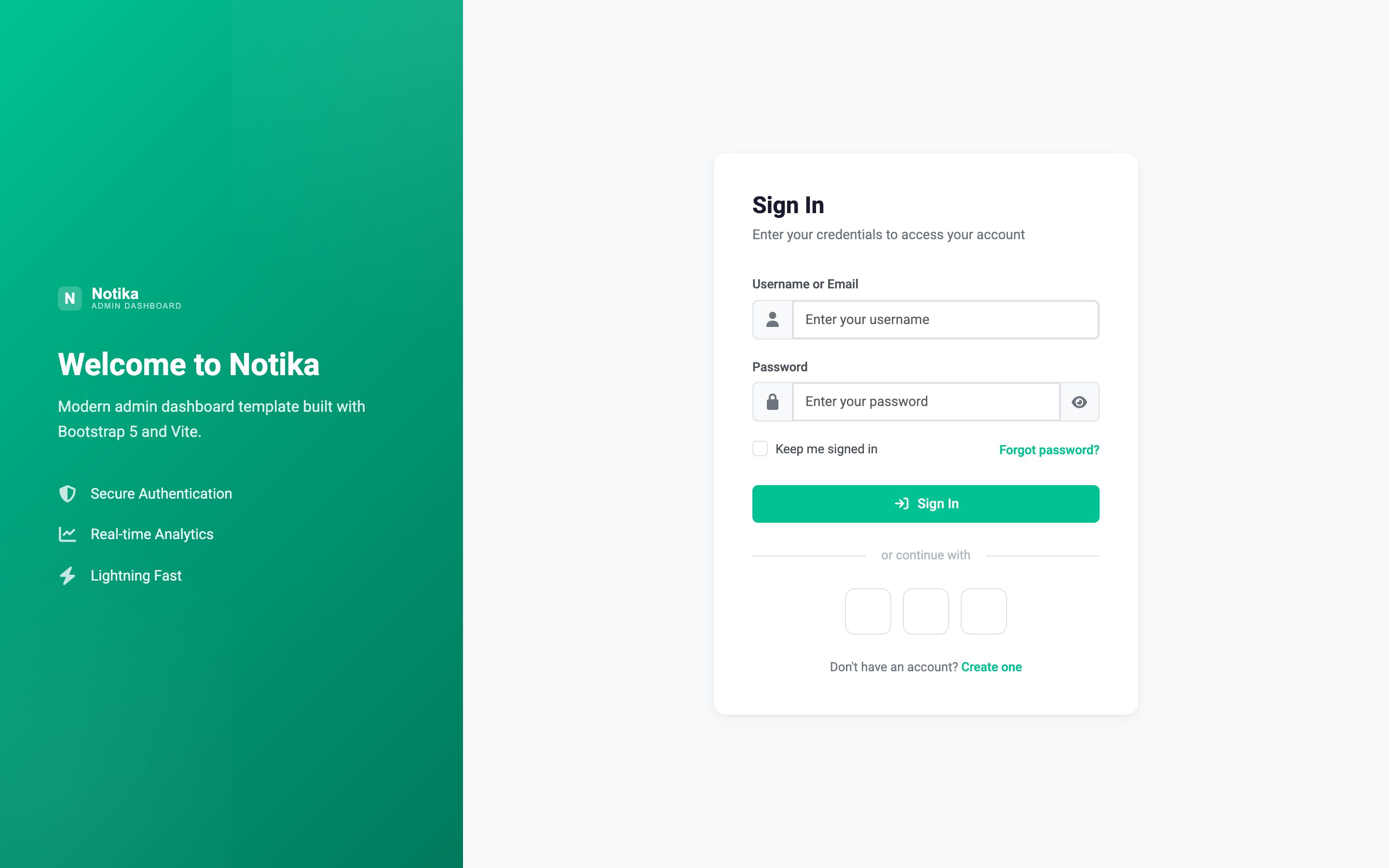 Notika Login / Register page
